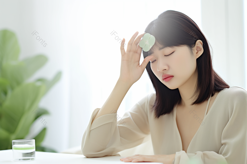 工作上的短发女性生病头晕头痛,高清,摄影图,摄影图片,图片大全,摄影图免费下载